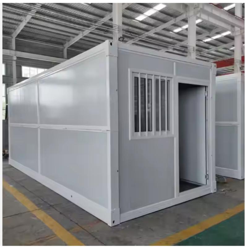 White foldable module from the manufacturer’s catalogue, unfolded, with a door and window